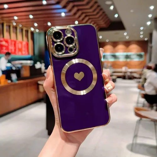 Vista 3 de Funda magnética para iPhone 12 Pro Max, compatible con MagSafe, protector completo de lente de cámara, lujo para mujeres y hombres, lindo corazón