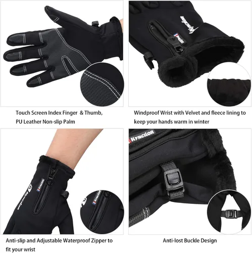 Vista 2 de FZ FANTASTIC ZONE Guantes de conducción impermeables para hombre con pantalla táctil resistente al viento, con forro polar