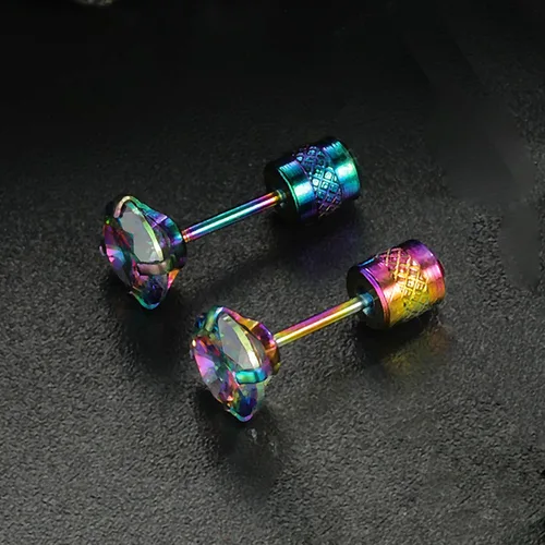 Vista 6 de VOLUKA Aretes tipo dormilona de acero inoxidable con circonita cúbica para mujeres y hombres, hipoalergénico de acero quirúrgico 316L, titanio