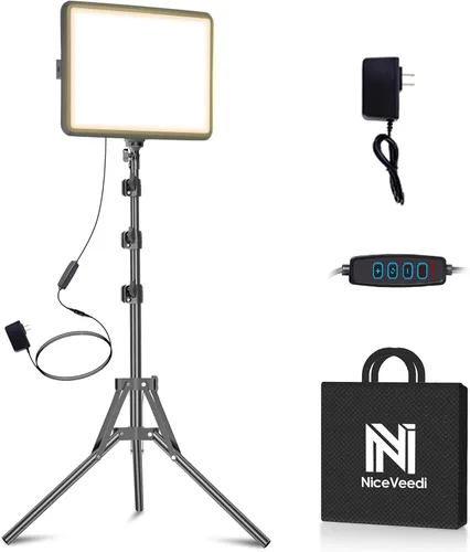 Vista 10 de NiceVeedi Kit de iluminación para fotografía, 2800-6500K Kit de luz LED bicolor para video, luz de estudio regulable con soporte de trípode