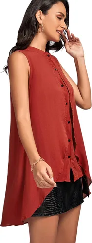 Vista 4 de LYANER Blusa sin mangas con cuello redondo y botones para mujer