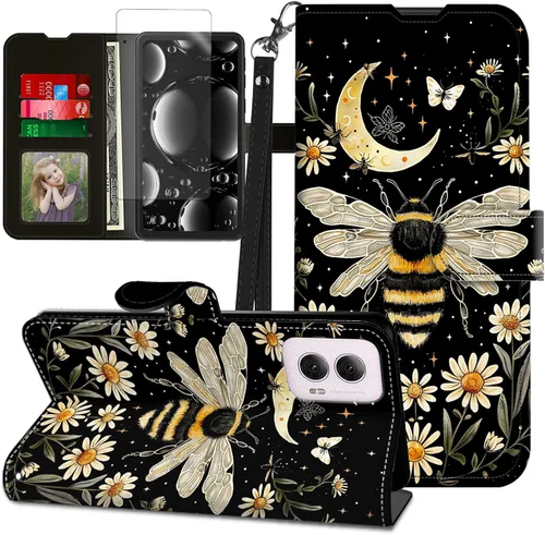 Vista 421 de Funda para Motorola Edge 2022 con protector de pantalla, soporte y tarjetero y correa para la muñeca, funda magnética para Moto Edge 2022 5G UW Lobo