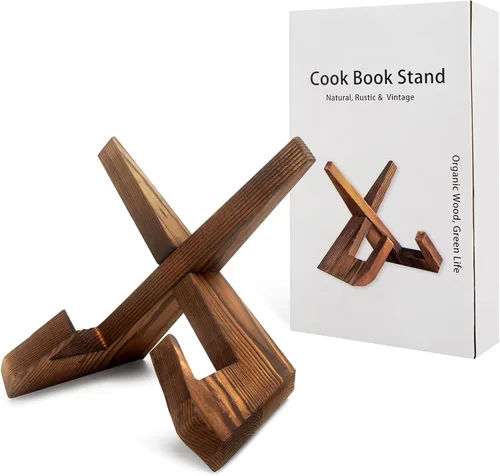 Vista 8 de Soporte rústico negro para libros de cocina, soporte para libro de recetas para encimera de cocina, soporte de libro de cocina de madera, soporte