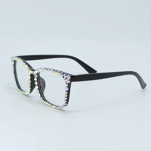 Vista 3 de Gafas de Lectura Cuadradas con Diamantes de Imitación para Mujeres con Bloqueo de Luz Azul para Computadora