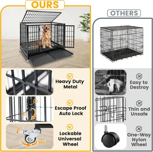 Vista 6 de Jaula apilable de 47 pulgadas para perros grandes de alta ansiedad, jaula indestructible a prueba de escapes para interiores con doble puerta
