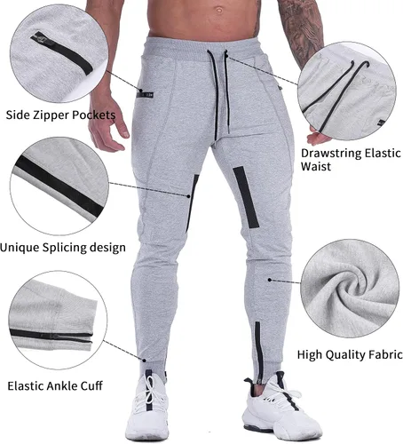 Vista 4 de MAIKANONG Pantalones deportivos para hombre, pantalones cónicos, informales, para entrenamiento, gimnasio, entrenamiento, pantalones ajustados