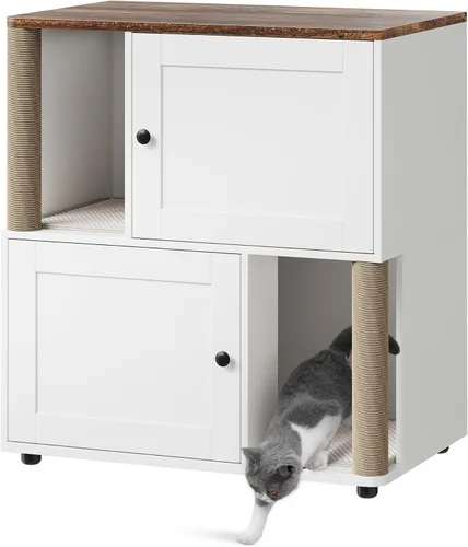 Vista 14 de CABIHOME Caja de arena doble para gatos con poste rascador, armario oculto 2 en 1 con tapete de arena, caja de arena grande para 2 gatos, color negro