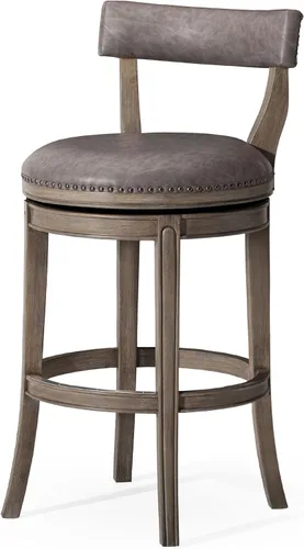 Vista 17 de Maven Lane Alexander - Juego de 2 taburetes de bar de 31 pulgadas, taburetes giratorios con reposapiés, tapicería de madera maciza gris y tela gris