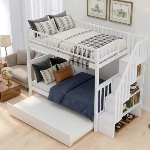 Vista 12 de Literas para niños con escalera, literas de madera maciza con barandilla completa Gris