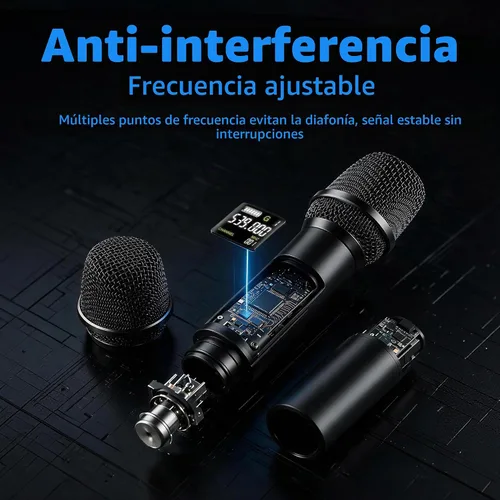 Vista 2 de PRORECK UK-2000 UHF Sistema de micrófono inalámbrico de 2 canales con dos micrófonos de mano, rango de frecuencia seleccionable 560, perfecto