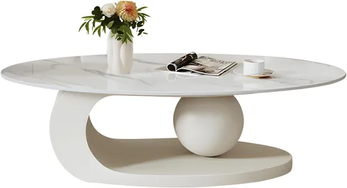 Vista 4 de LITFAD Mesa de centro moderna de piedra con base de metal abstracta para sala de estar, mesa central para muebles del hogar, color negro, 19.7
