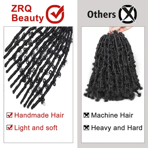 Vista 4 de ZRQ Butterfly Locs Cabello de Ganchillo Corto 6 Paquetes Negro Cabello Bob de Ganchillo 8 Pulgadas Locs Sintéticos Desordenados Desgastados Trenzas