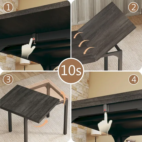 Vista 8 de HUAHUU Juego de mesa de comedor para 4, juego de sillas con cojín para cocina extensible de 4, mesa de comedor rectangular con marco de metal
