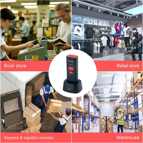 Vista 7 de VOTTAN Escáner de código de barras QR Bluetooth con soporte de carga, lector de código de barras de bolsillo 1D 2D PDF417 UPC, escaneo automático