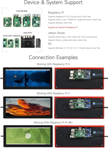 Vista 4 de Waveshare Pantalla táctil capacitiva de 12.3 pulgadas compatible con Raspberry Pi 5/4B/3B+/3B/2B/B+/A+/A+/Zero/Zero W/WH/Zero 2W Series Boards 600
