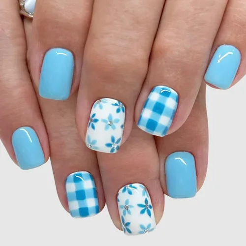 Vista 45 de Uñas postizas a presión con punta francesa, uñas postizas cuadradas cortas con diseños de cuentas de flores 3D, uñas blancas a presión, uñas Blanco