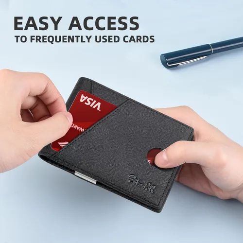 Vista 22 de Zitahli - Billeteras delgadas RFID para hombres, billetera de cuero flexible con clip de dinero, cartera minimalista con bolsillo frontal