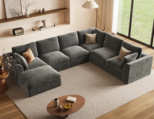 Vista 10 de Sofá modular de nube de 110" sofá deshuesado en forma de L seccional de Harina de avena ligera
