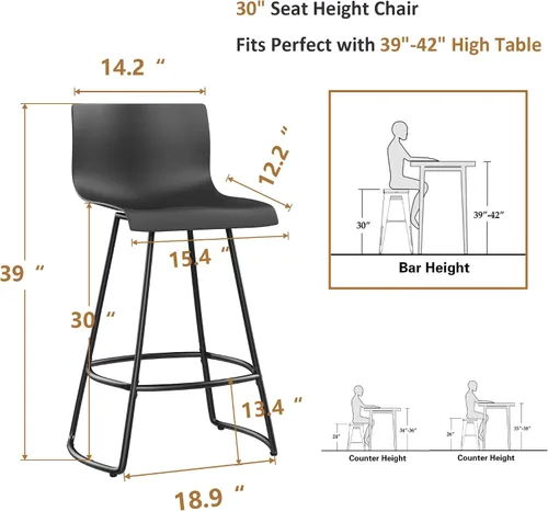 Vista 19 de WENTMENT Juego de 4 taburetes de bar giratorios de altura de mostrador con respaldo de 24 pulgadas con asiento de plástico, taburetes de bar