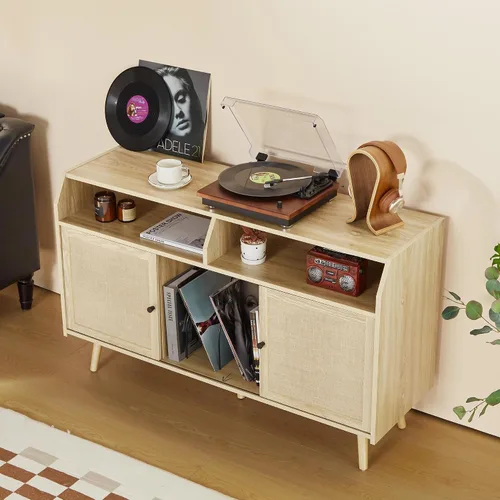 Vista 4 de RARZOE Soporte grande para tocadiscos, mesa giratoria de mediados de siglo con capacidad para hasta 400 álbumes, armario de almacenamiento de discos