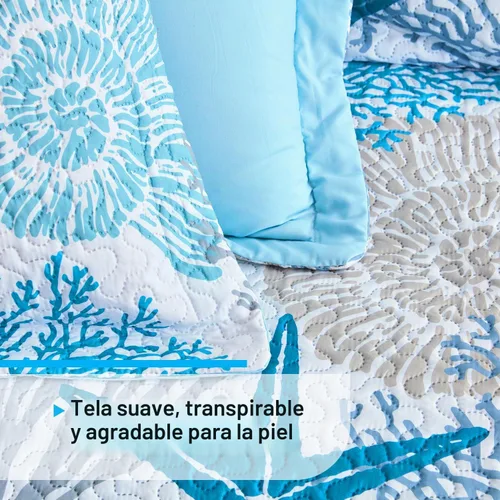 Vista 6 de Tritard Juego de edredón costero de 2 piezas, tamaño individual, edredones reversibles de microfibra con 1 funda, ropa de cama suave y ligera, ropa
