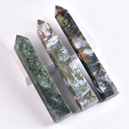 Vista 3 de Torre de cristal de ágata musgo de 10 a 12 pulgadas, gran punto de cristal curativo, obelisco, reiki, energía, meditación, regalo de decoración