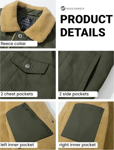 Vista 6 de MAGCOMSEN - Chaquetas de invierno para hombre, gruesas, con forro polar térmico, chaquetas forradas de algodón cálido tipo sherpa, con múltiples
