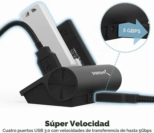 Vista 5 de SABRENT Concentrador de datos portátil de aluminio de 4 puertos USB 3.0 con cable USB 3.0 de 2.5 pies para iMac, MacBook, MacBook Pro, MacBook Air