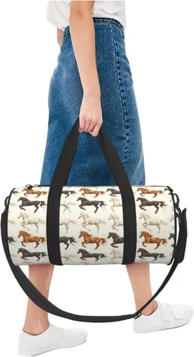 Vista 5 de Large Duffle Bag for Travel - Retro Horse Print Gym Bag for Women Men, Travel Foldable Bags for Women Men with Zippered Multiple Pockets