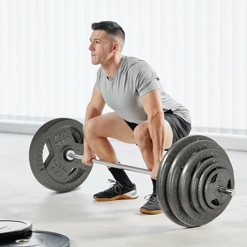 Vista 6 de Fitvids Juego de discos de pesas estándar de 1 pulgada, juego de pesas para entrenamiento de fuerza en el gimnasio en casa, diseño de triple asa