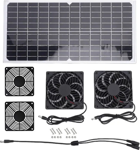 Vista 6 de Kit de ventilador de doble extractor alimentado por energía solar, circulación de aire eficiente para invernaderos, cobertizos, casas de mascotas