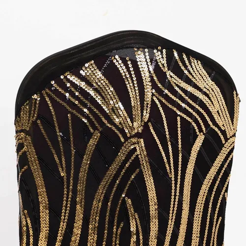 Vista 18 de Efavormart - Funda para silla de banquete de elastano con falda plisada con volantes y banda trasera cruzada, funda elástica negra para bodas y Negro