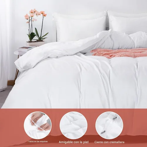 Vista 4 de HOMBYS - Funda de edredón de tamaño King extragrande de 120 x 120 pulgadas, funda de edredón ultra suave de microfibra blanca para todas