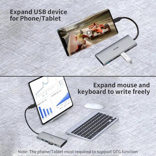 Vista 6 de SSK USB-C HUB USB 3.2 Gen 2 10Gbps 5 en 1 Tipo C Adaptador multipuerto