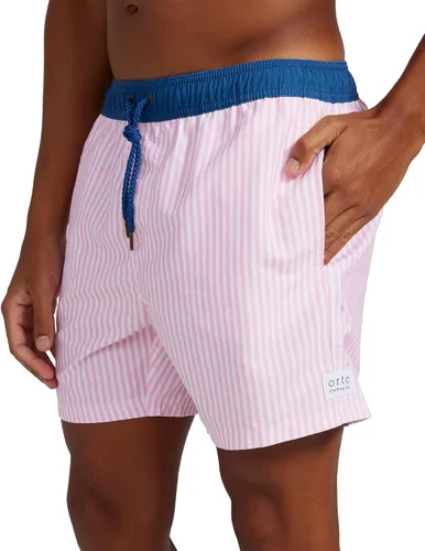 Vista 8 de ORTC - Bañador varonil azul marino o rosa, rayas, cintura azul, traje de baño de secado rápido para hombre, malla - 100% poliéster reciclado