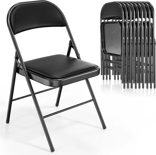Vista 27 de VINGLI Paquete de 4 sillas plegables con asientos acolchados, marco de metal con asiento y respaldo de piel sintética, capacidad de 350 libras, Negro