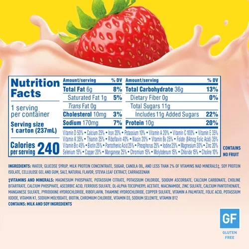 Vista 2 de Carnation Breakfast Essentials - Bebida lista para tomar sabor Creamy Strawberry en botella de cartón de 8 onzas líquidas