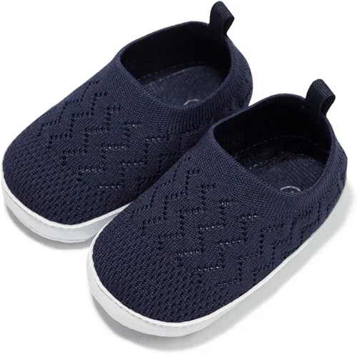Vista 2 de Meckior - Zapatos para recién nacidos, tipo mocasines de lona con suela suave para recién nacidos, bebés, niños y niñas que estén dando sus primeros
