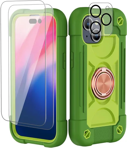 Vista 32 de Funda para iPhone 11 de 6.1 pulgadas con soporte de anillo, con 2 protectores de pantalla de vidrio, resistente a los golpes, resistente a