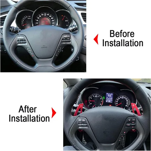 Vista 2 de DOUKI Pegatinas de cambio de volante de coche, para KIA K3 CERATO Forte Koup SX 2015 2016 Cadenza Ceed Pro GT SW 2013 2014 Paddle Shift Negro