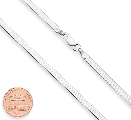 Vista 2 de Miabella 925 Sterling Silver Italian Solid 3.5mm Flexible Flat Herringbone Chain Necklace for Women, Made in Italy