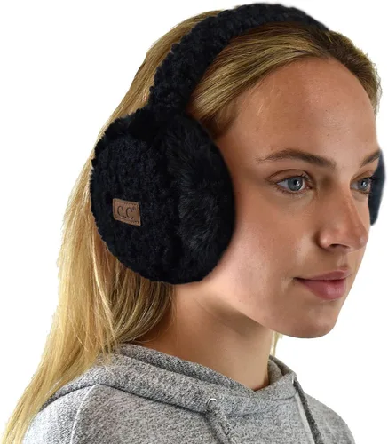 Vista 47 de C.C - Lindas orejeras con diadema ajustable para invierno, calentador de orejas suave Rombos azul marino