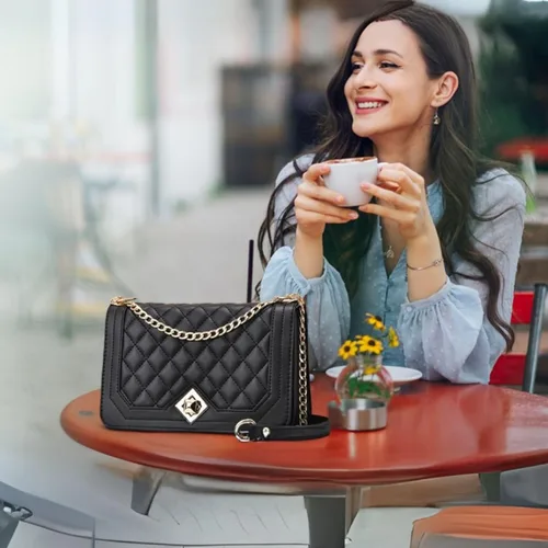 Vista 3 de Travistar Bolsos cruzados para mujer, bolsos pequeños de piel sintética, bolso de hombro, bolso de noche, bolsos acolchados con correa de cadena