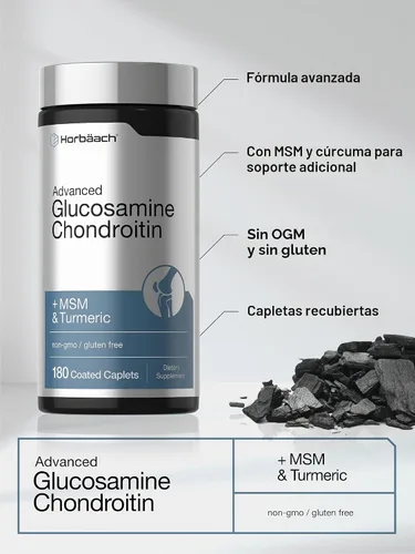 Vista 4 de Horbäach Glucosamina Condroitina Más MSM y Cúrcuma 180 Cápsulas Recubiertas Suplemento Sin OGM, Sin Gluten Suplemento sin OMG, sin gluten