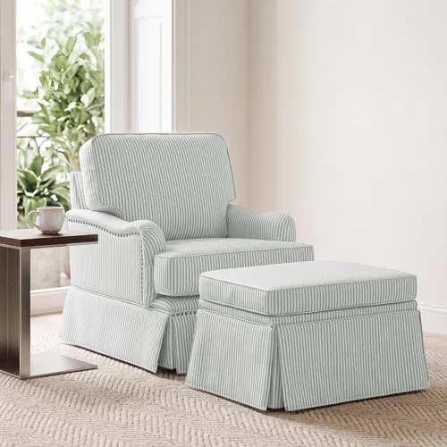 Vista 49 de Silla decorativa giratoria con otomana de almacenamiento, gris a rayas