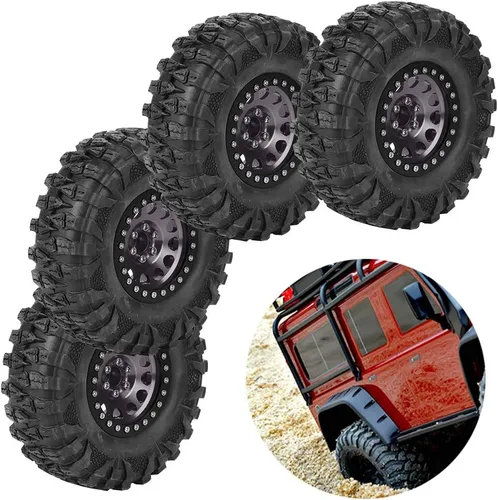 Vista 4 de 4 piezas RC Crawler neumático de coche, cubo de rueda de metal, accesorio neumático 1/10 RC coche 2.2 pulgadas neumáticos y ruedas ruedas ()