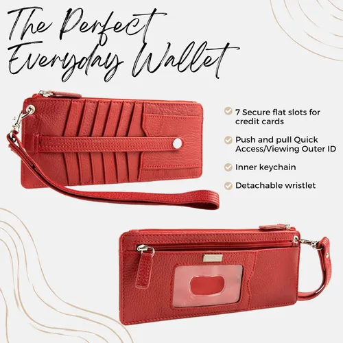 Vista 3 de Cartera de cuero ultrafina para mujer, tarjeta de crédito RFID Pebbled Red, Rojo -, Classic