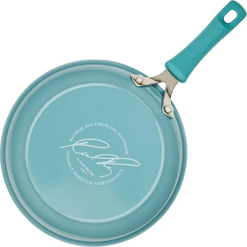 Vista 11 de Rachael Ray Cook + Create - Juego de sartenes antiadherentes, 9.5 pulgadas y 11.75 pulgadas, color azul agave