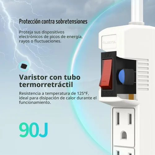 Vista 4 de PLUGTUL Regleta protectora contra sobretensiones, paquete de 2 – 4 tomas de corriente y cable de extensión de 2 pies, 1875 W/15 A 90 julios