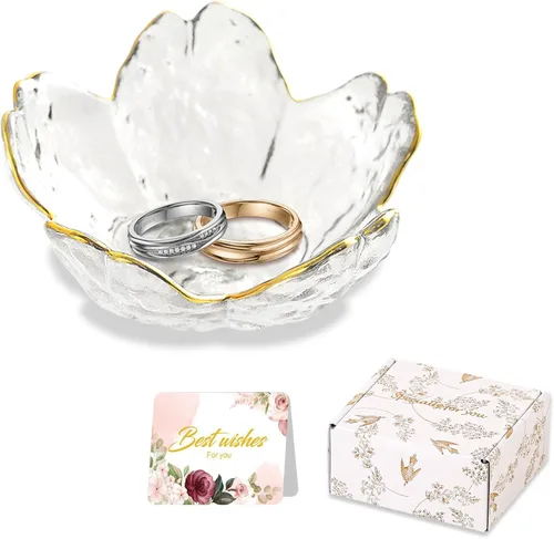 Vista 12 de Regalos para mujeres, plato para baratijas con flores, plato para joyería de vidrio rosa, soporte para anillos, bandeja de joyería, decoración